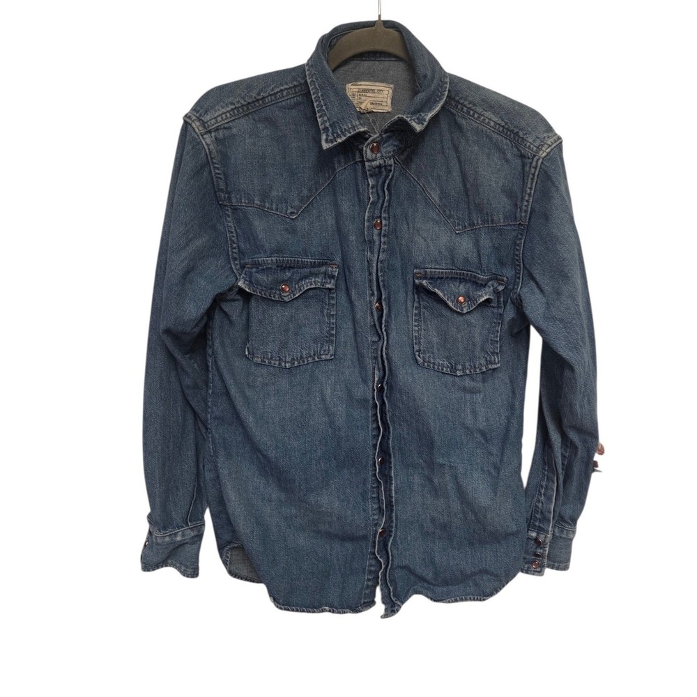 Current/Elliott The Western Shirt Seto Blue Denim Floral Embroidered Front 2